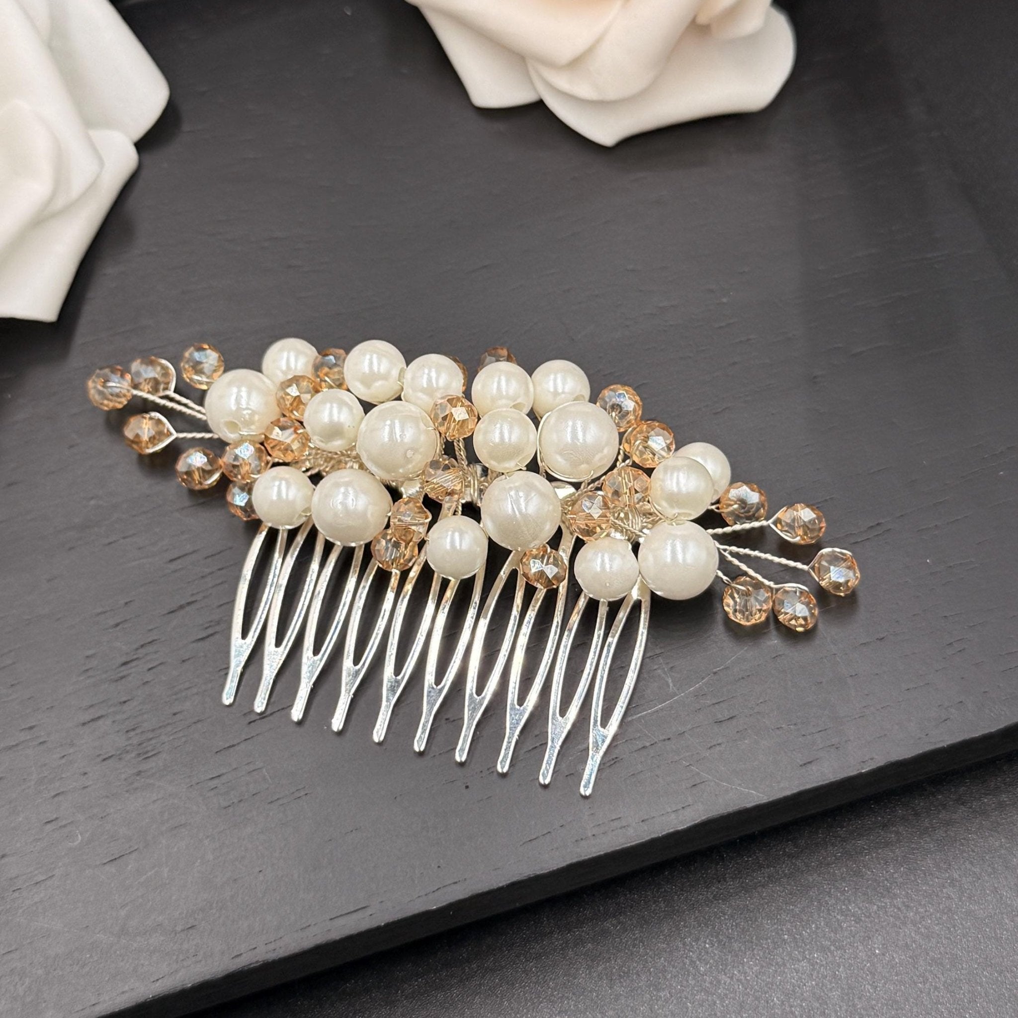 Elfenbein Haarkamm mit Champagner Kristallen für Bräute - AVYRAA BRIDAL