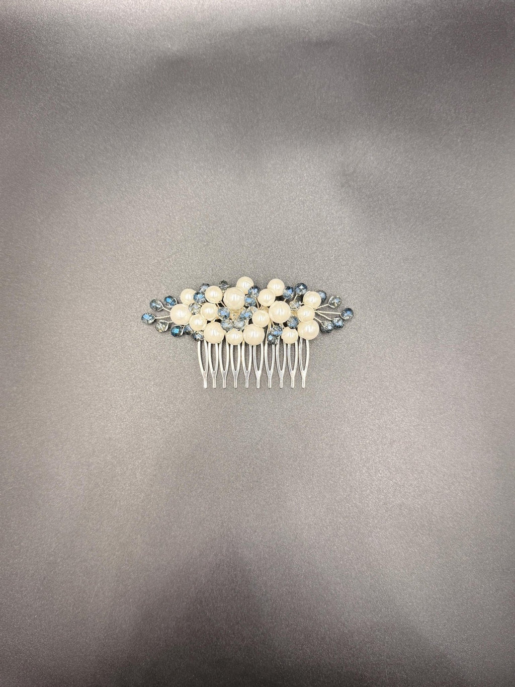 Elfenbein Haarkamm mit Slate Blue Kristallen Silber Braut Accessoire Elegant Vintage Frisur Schmuck - AVYRAA BRIDAL