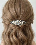 Elfenbein Haarkamm mit Slate Blue Kristallen Silber Braut Accessoire Elegant Vintage Frisur Schmuck - AVYRAA BRIDAL