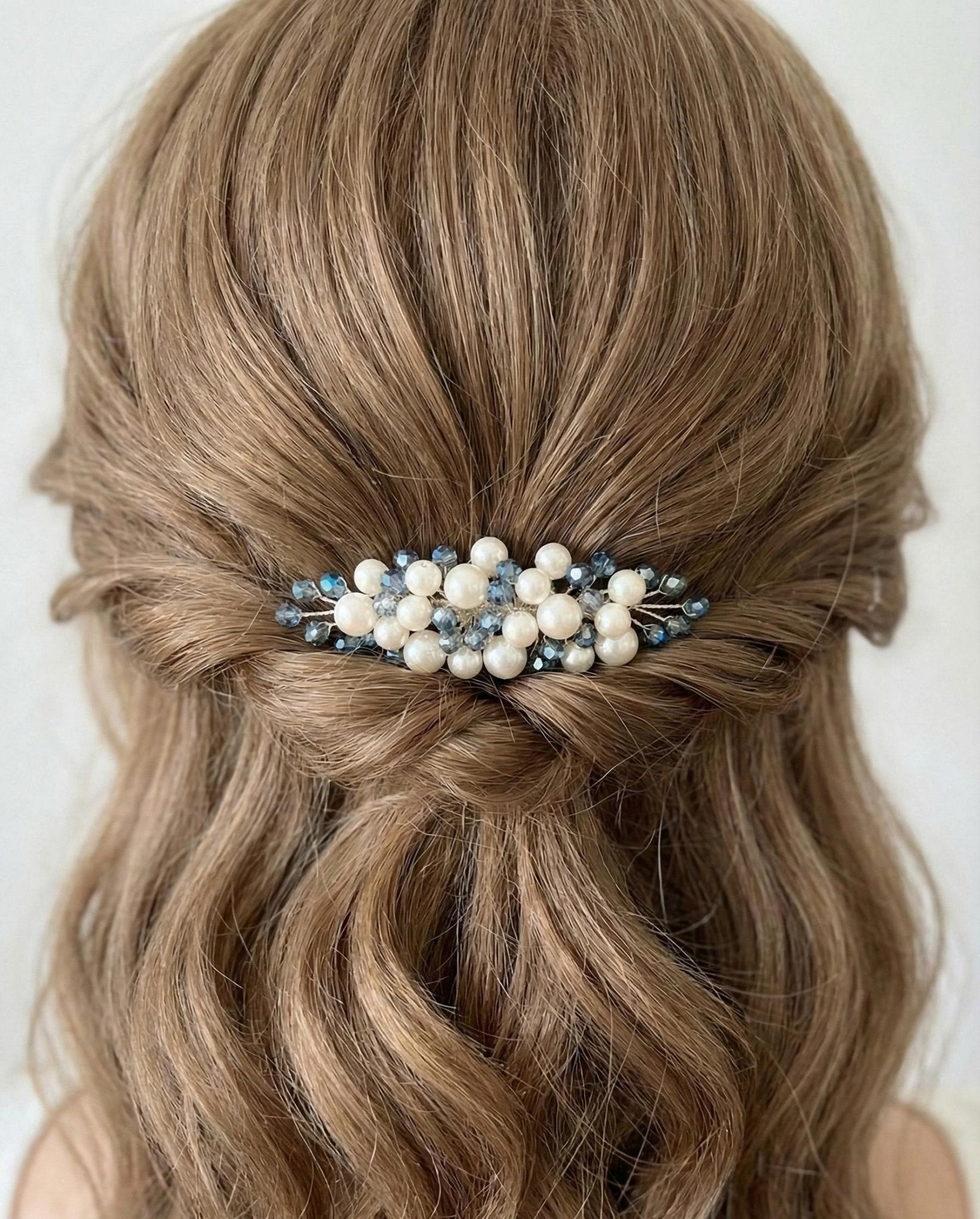Elfenbein Haarkamm mit Slate Blue Kristallen Silber Braut Accessoire Elegant Vintage Frisur Schmuck - AVYRAA BRIDAL