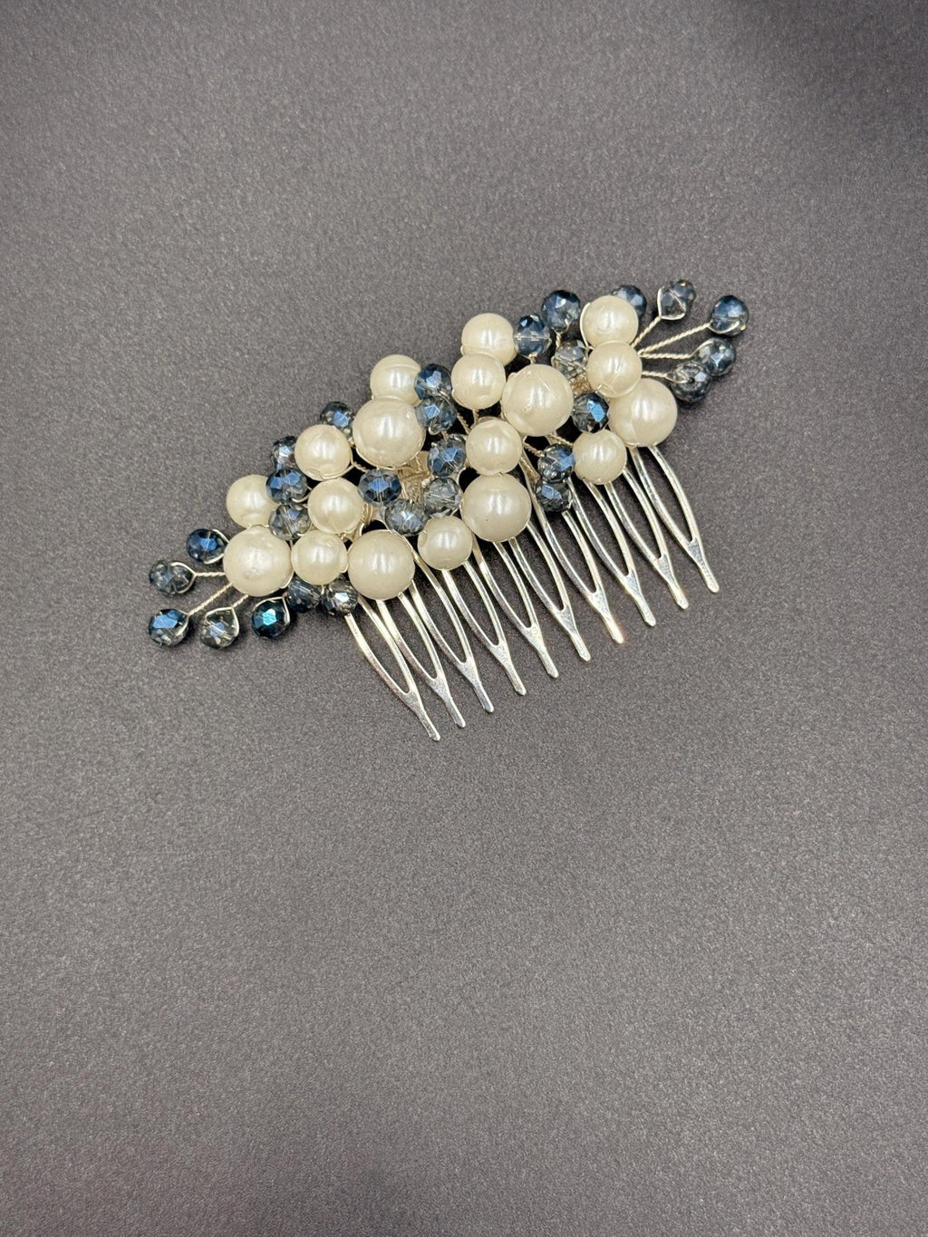 Elfenbein Haarkamm mit Slate Blue Kristallen Silber Braut Accessoire Elegant Vintage Frisur Schmuck - AVYRAA BRIDAL