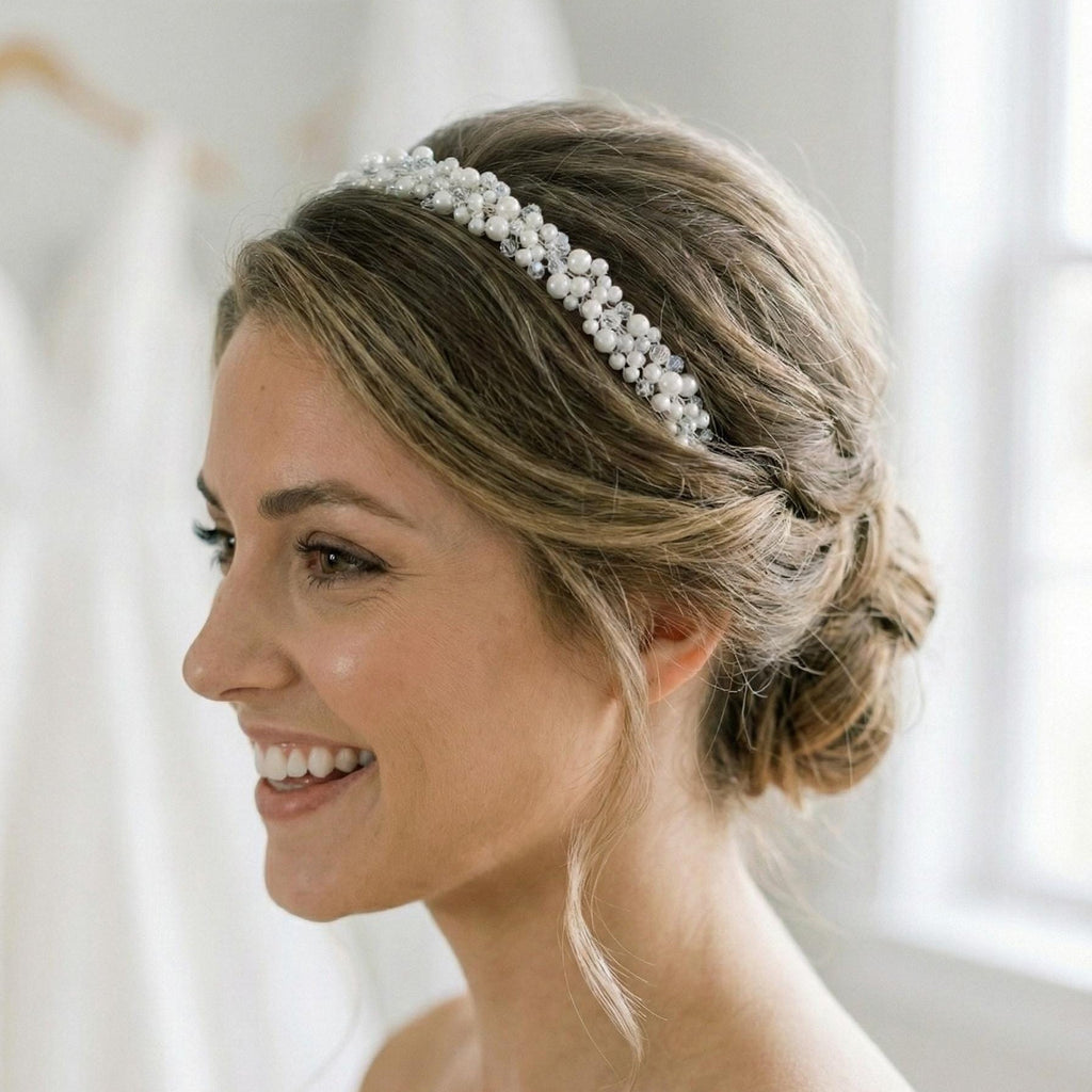 Feines Hochzeits Diadem mit Perlen und Kristallen - AVYRAA BRIDAL