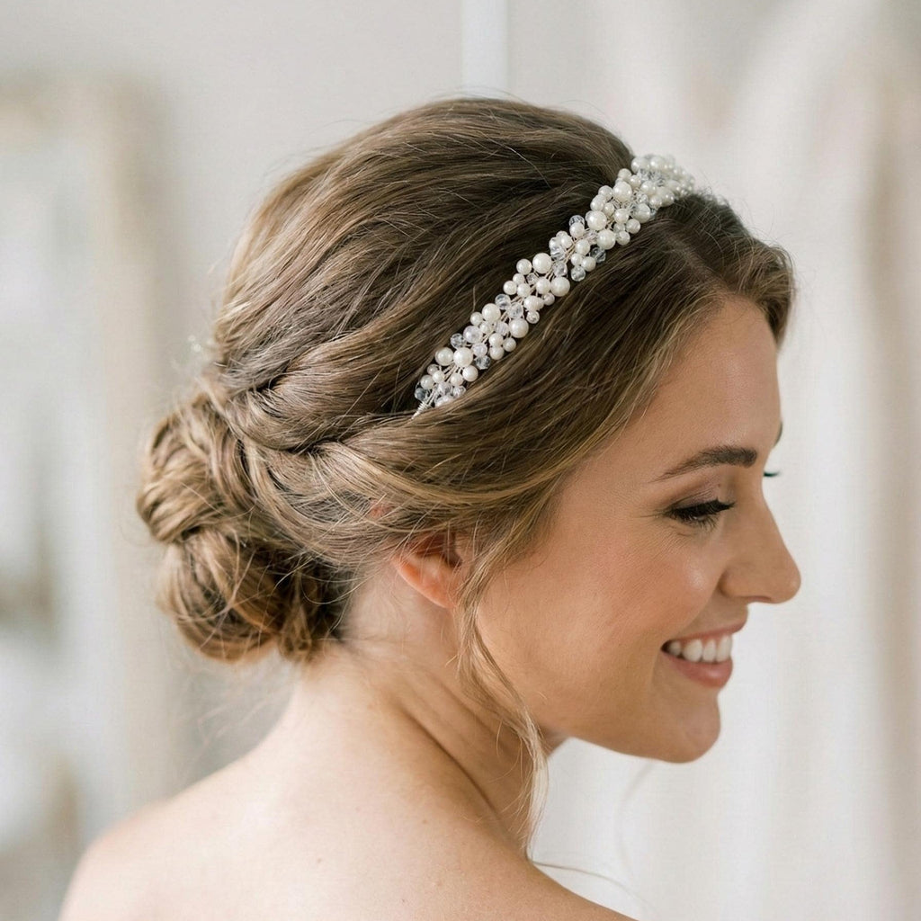Feines Hochzeits Diadem mit Perlen und Kristallen - AVYRAA BRIDAL