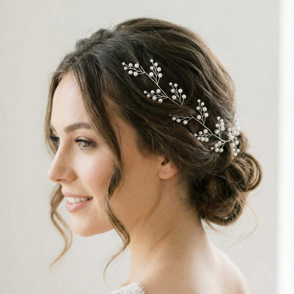 Flexible Perlen Haarranke in Gold oder Silber für Bräute - AVYRAA BRIDAL