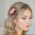 Floraler Braut Haarkamm mit roten Kristallen, Eleganter Hochzeit Haarschmuck - AVYRAA BRIDAL