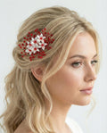 Floraler Haarkamm mit roten Kristallen und Blumen, Braut Haarschmuck, Hochzeitsaccessoire, eleganter Haarclip für Brautfrisur - AVYRAA BRIDAL