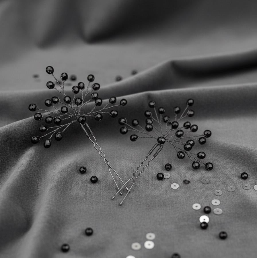 Haarnadeln mit schwarzen Kristallen – Elegante Haarpins aus schwarzem Draht, Handgemacht für Hochsteckfrisuren - AVYRAA BRIDAL