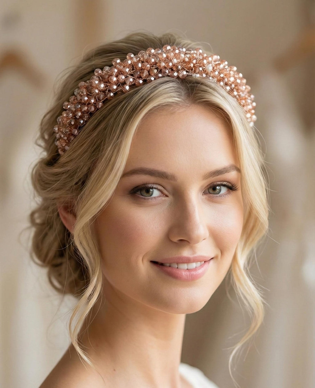 Handgefertigte Braut Tiara mit Champagner Kristallen – Eleganter Hochzeit Haarreif - AVYRAA BRIDAL