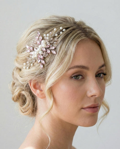 Handgefertigter Braut Haarkamm mit Perlen und Kristallen – Eleganter Hochzeitsschmuck - AVYRAA BRIDAL