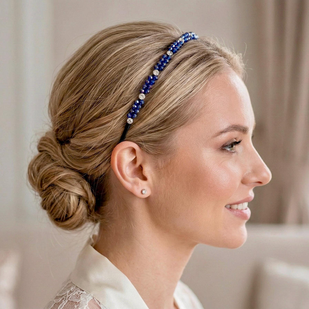 Handgefertigtes Kristall - Haarband in Saphirblau, elegante blaue Kronen - Tiara mit tiefblauen Kristallen, Braut - und Abendmode, Hochzeits - AVYRAA BRIDAL