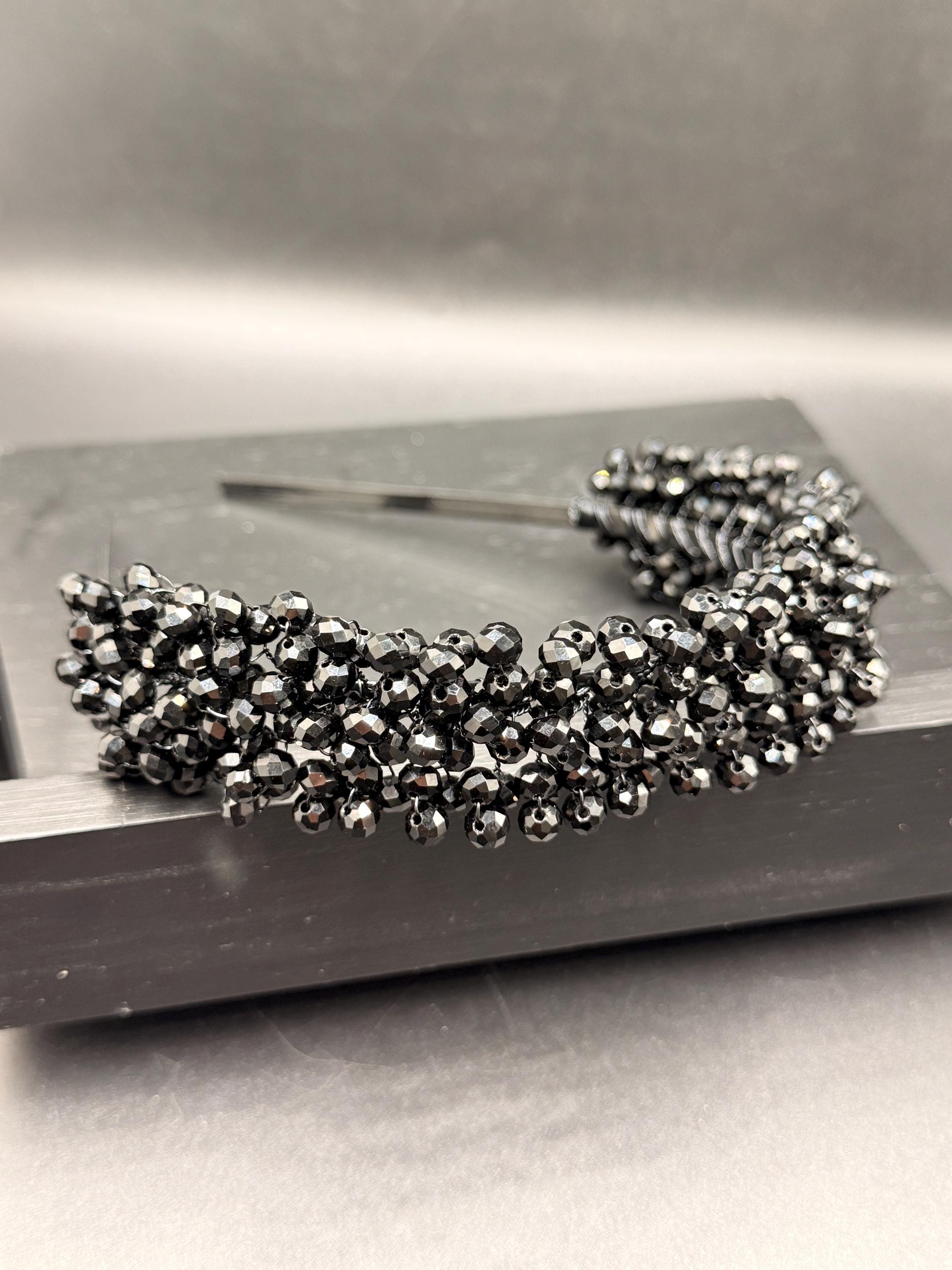 Braut Haarreif Schwarz Kristall Strass Draht Haarband Haarschmuck