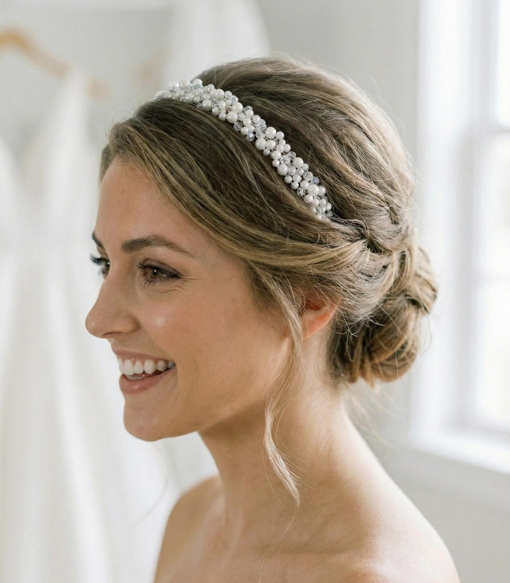Braut Haarreif Perlen Kristall Draht Diadem Haarschmuck