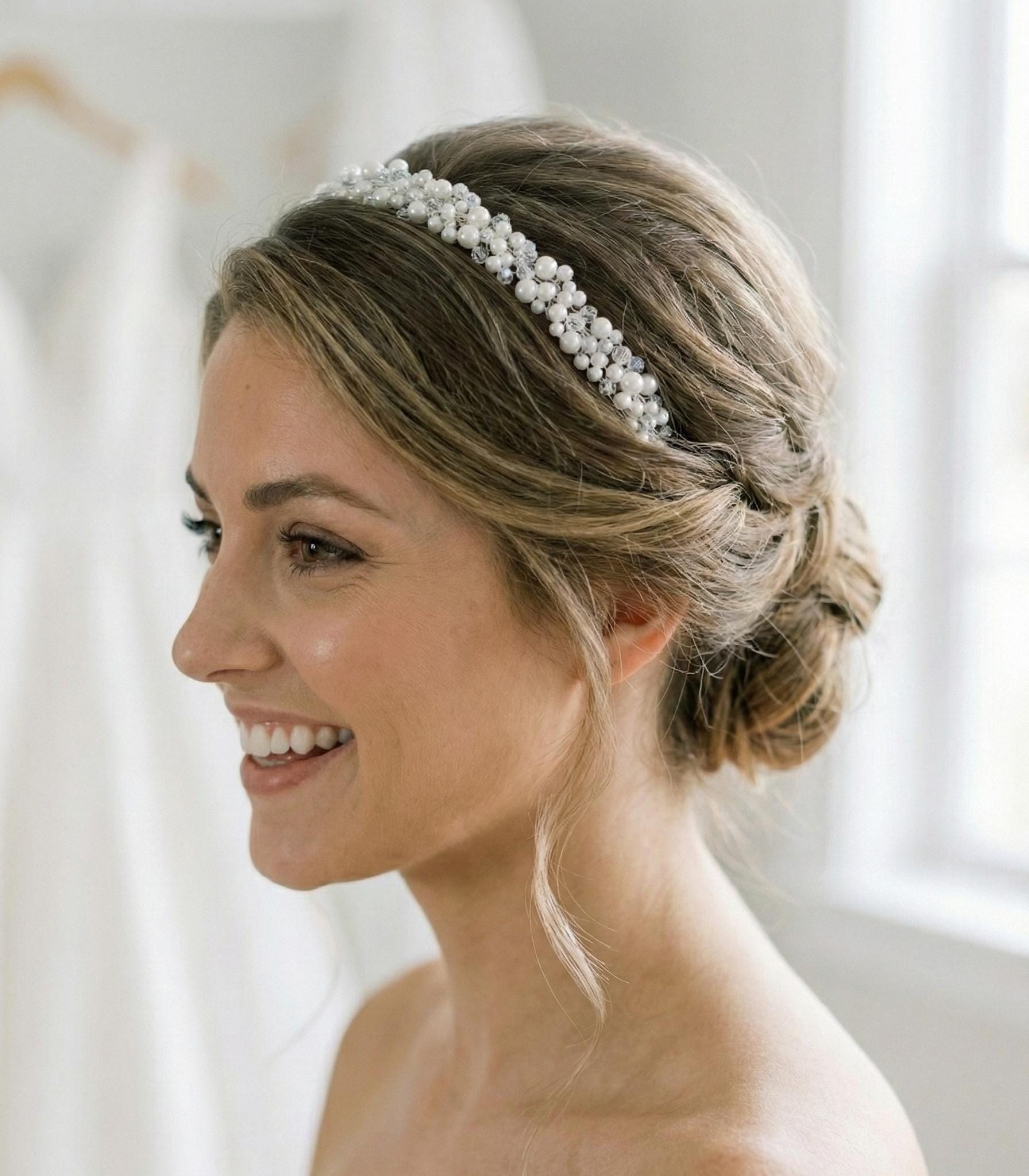 Braut Haarreif Perlen Kristall Draht Diadem Haarschmuck