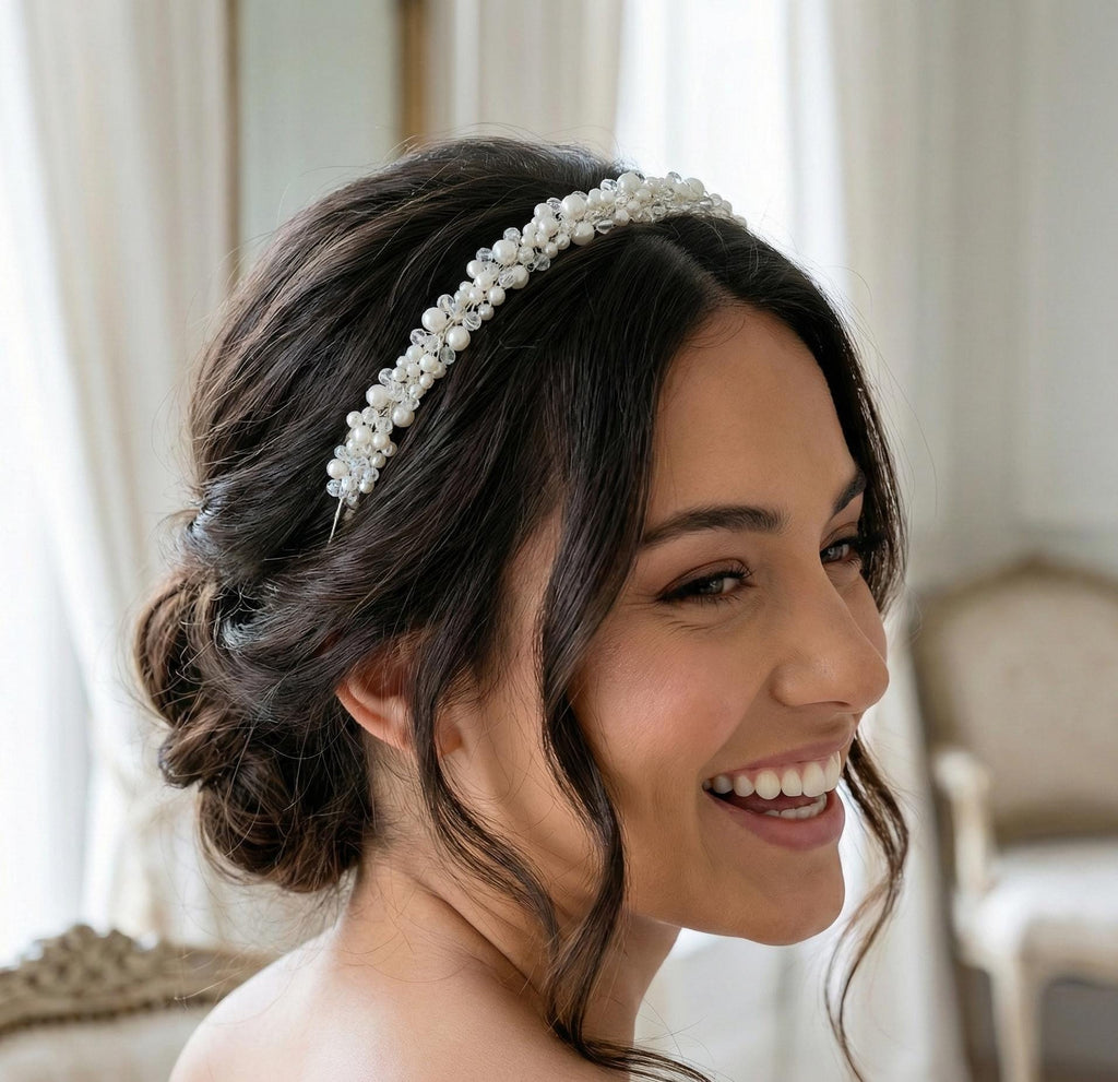 Braut Haarreif Perlen Kristall Draht Diadem Haarschmuck