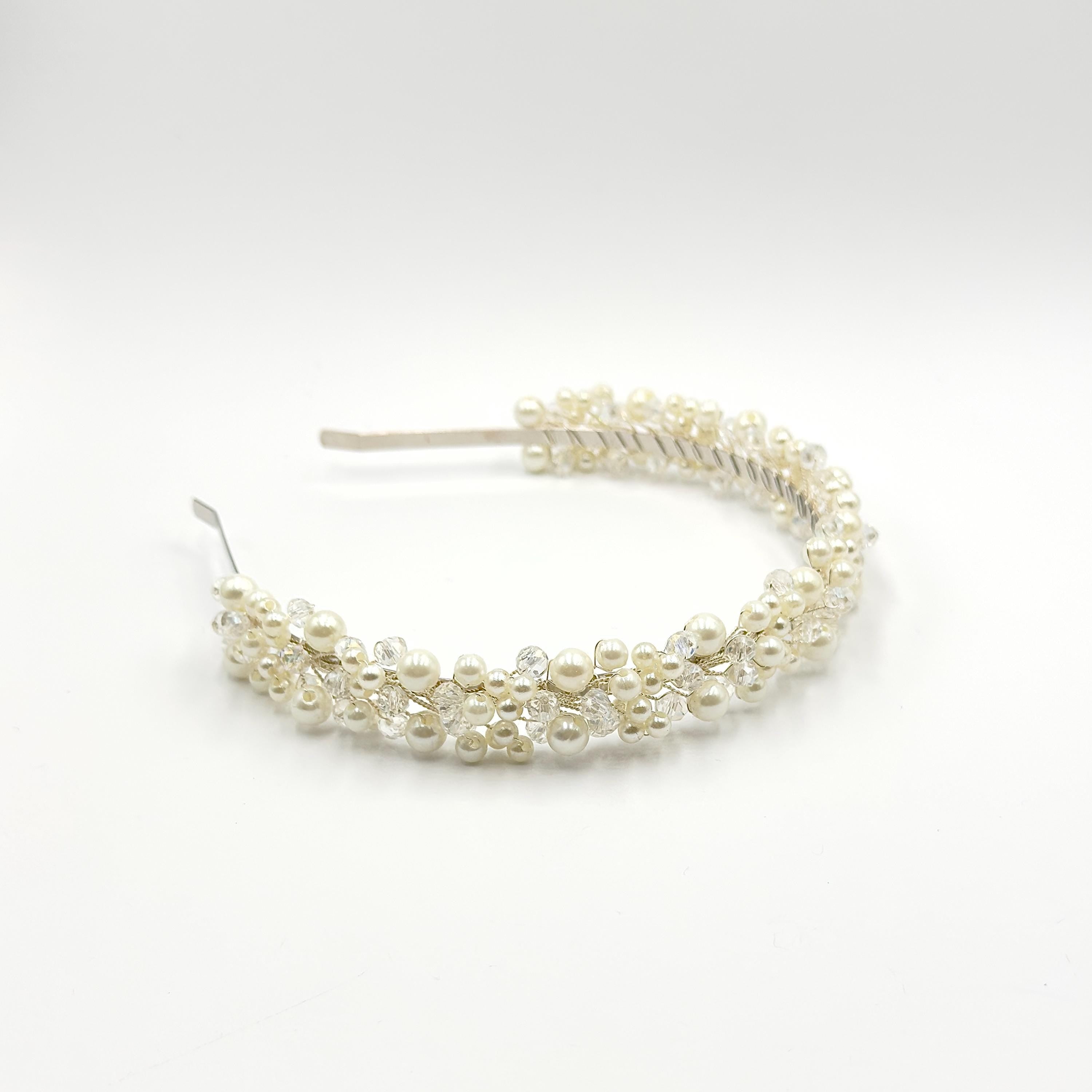 Braut Haarreif Perlen Kristall Draht Diadem Haarschmuck
