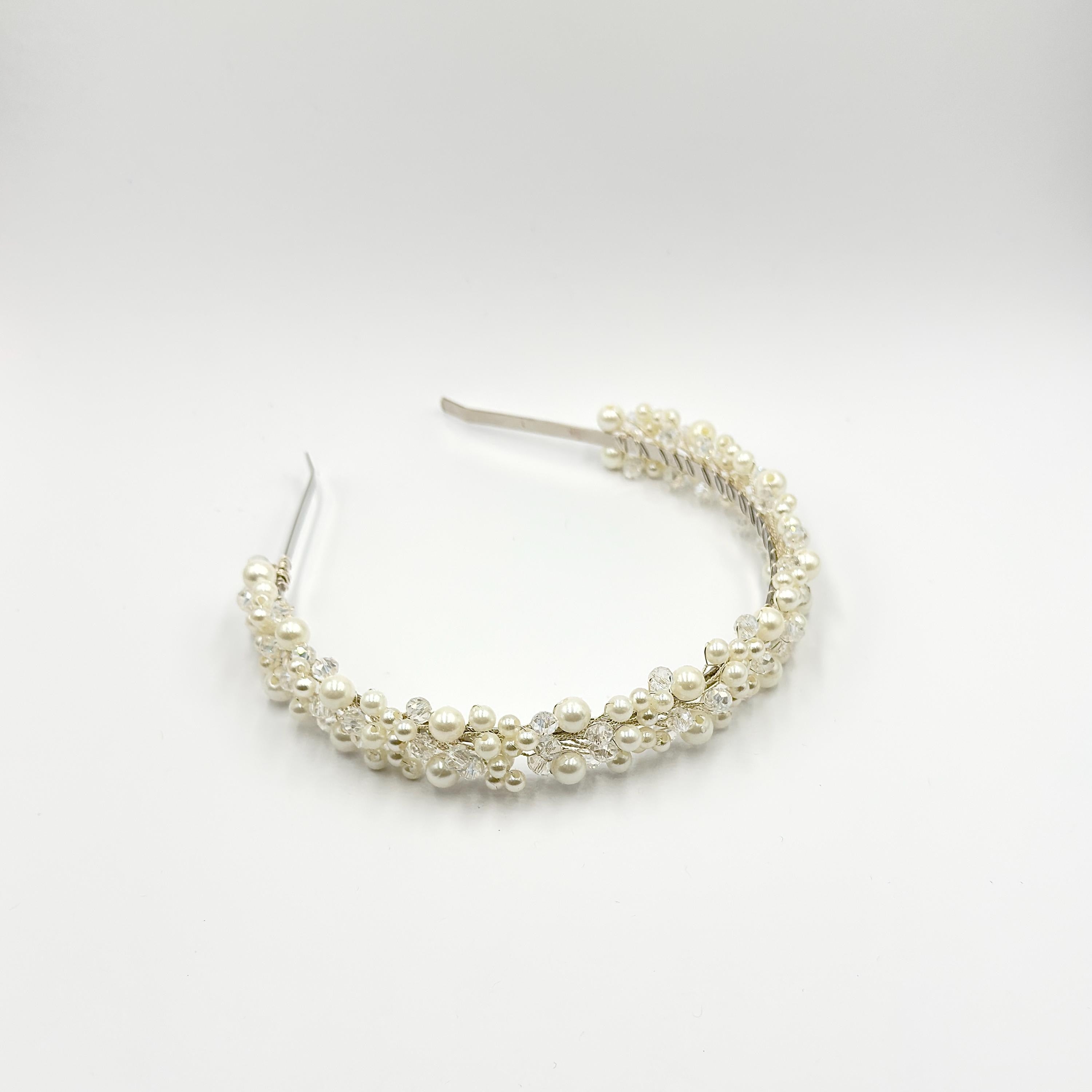Braut Haarreif Perlen Kristall Draht Diadem Haarschmuck