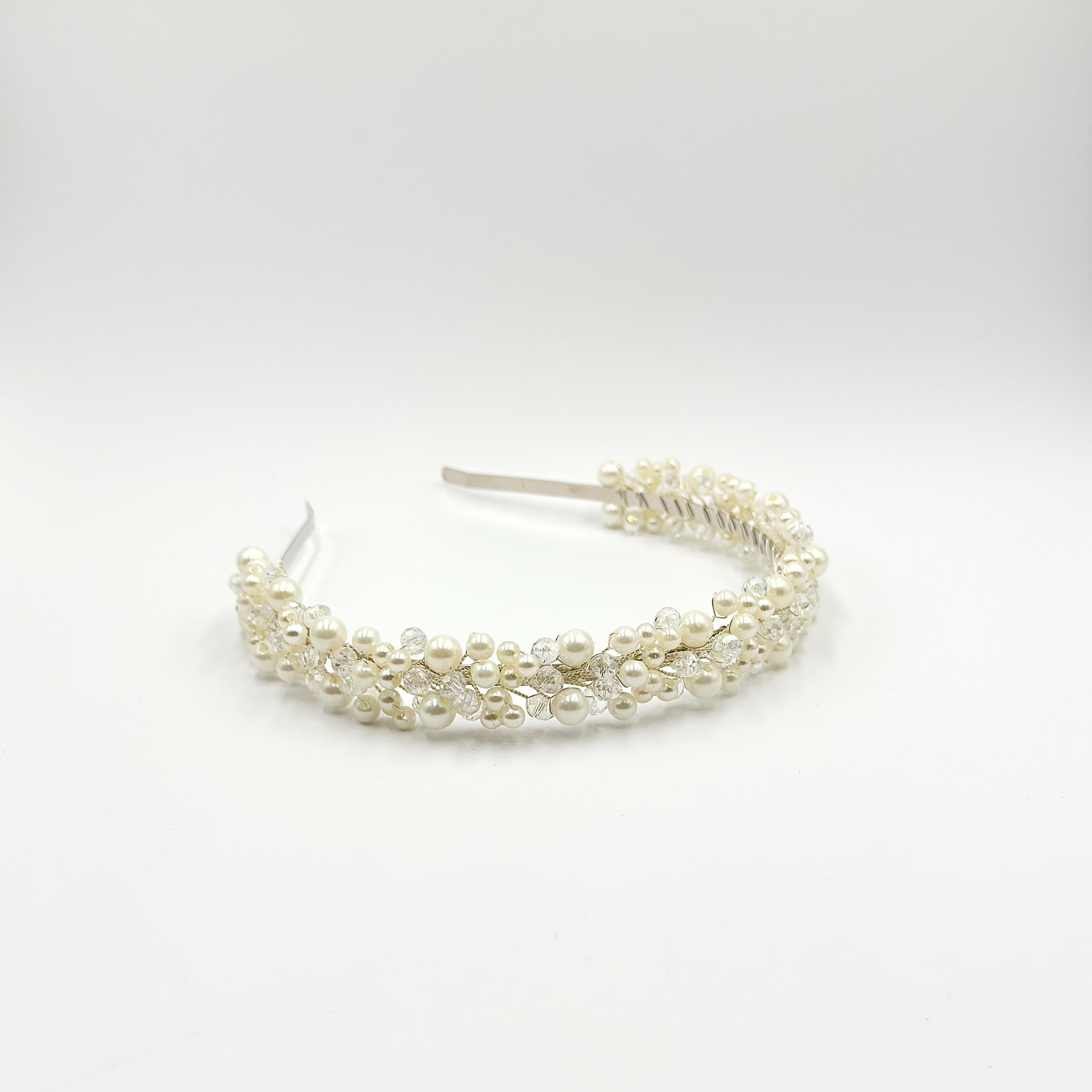 Braut Haarreif Perlen Kristall Draht Diadem Haarschmuck