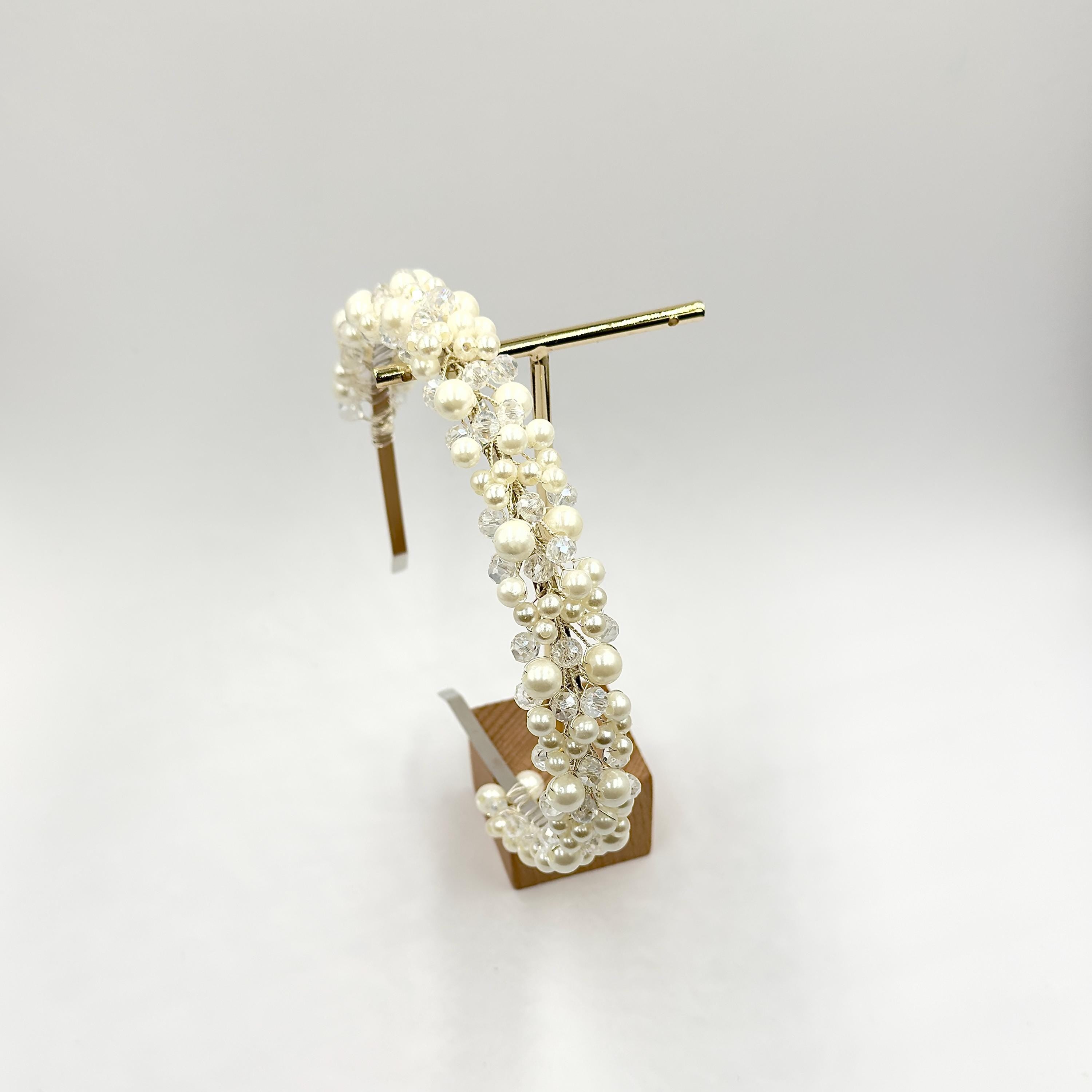 Braut Haarreif Perlen Kristall Draht Diadem Haarschmuck