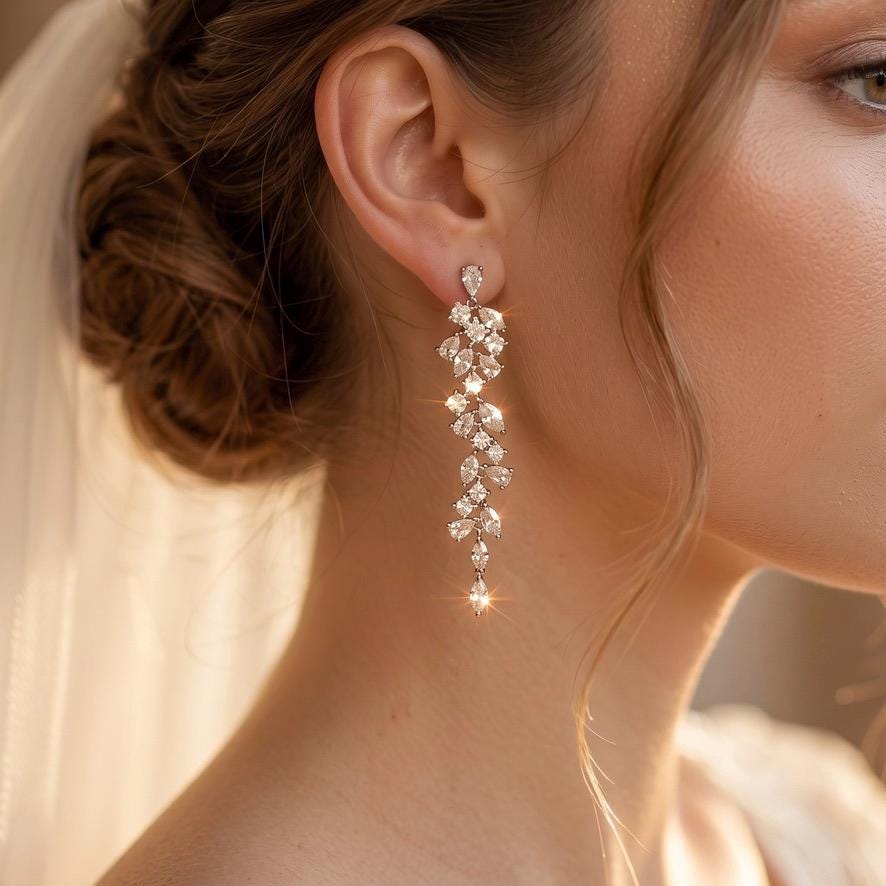 Braut Ohrringe Kristall Silber Blumen Marquise Hochzeitsschmuck