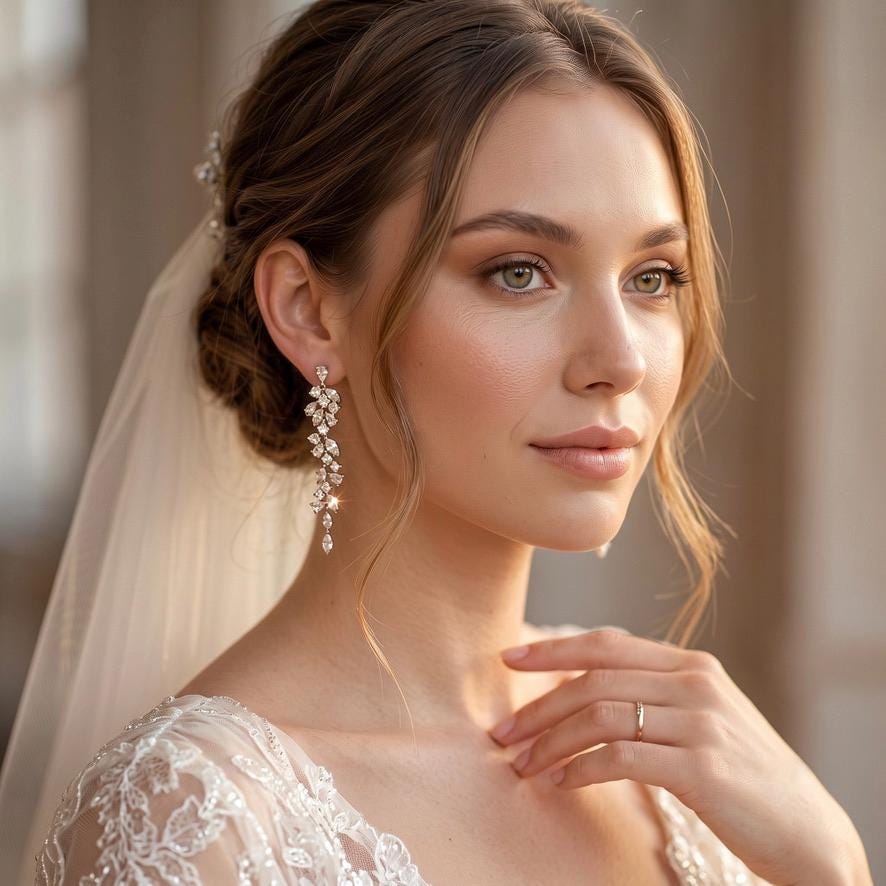 Braut Ohrringe Kristall Silber Blumen Marquise Hochzeitsschmuck