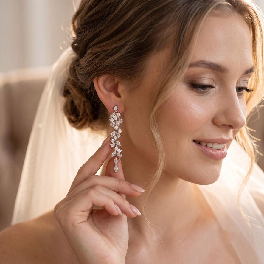 Braut Ohrringe Kristall Silber Blumen Marquise Hochzeitsschmuck