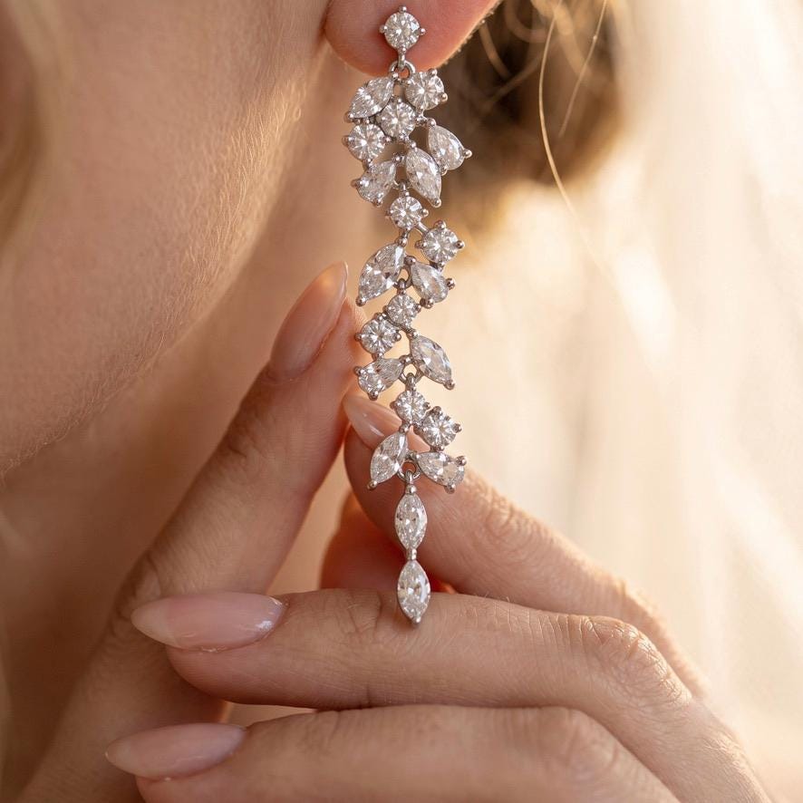 Braut Ohrringe Kristall Silber Blumen Marquise Hochzeitsschmuck