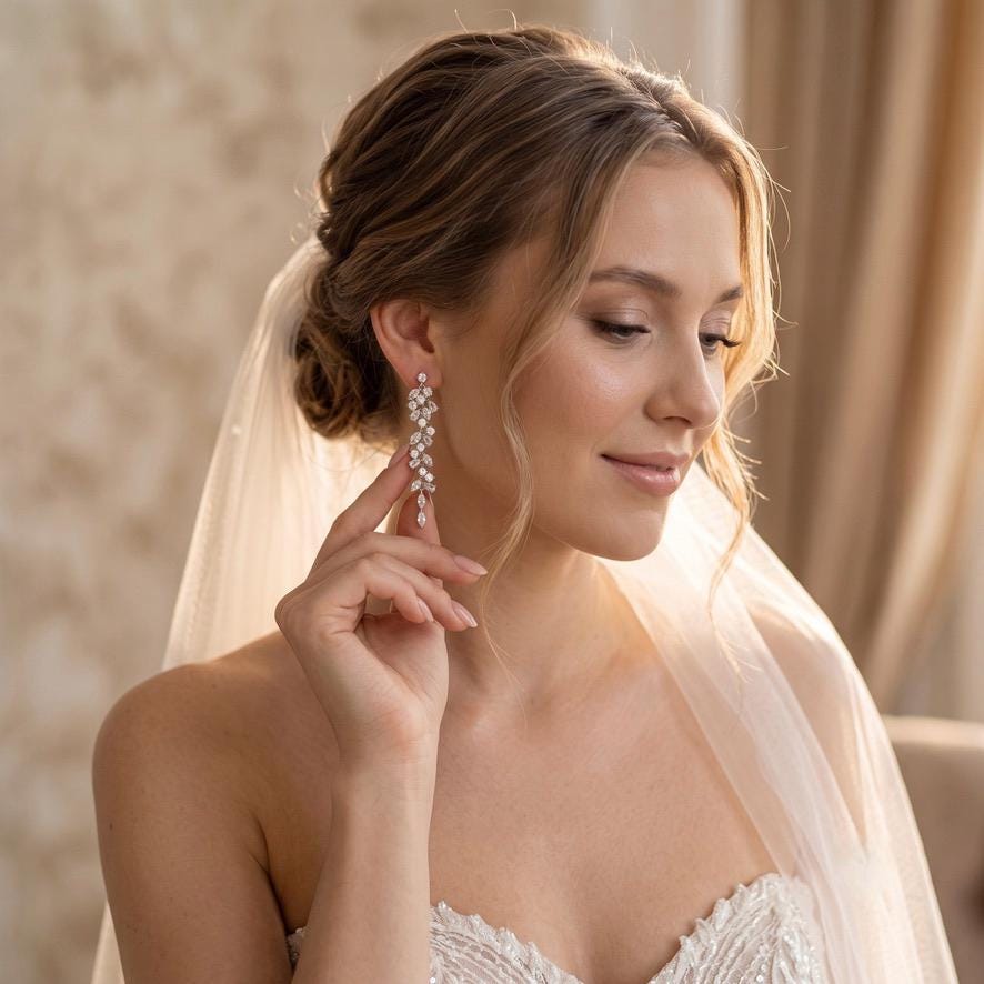 Braut Ohrringe Kristall Silber Blumen Marquise Hochzeitsschmuck