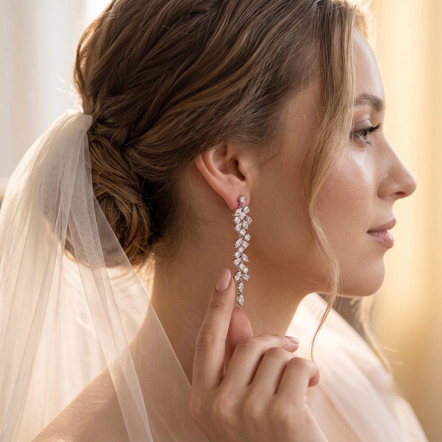 Braut Ohrringe Kristall Silber Blumen Marquise Hochzeitsschmuck