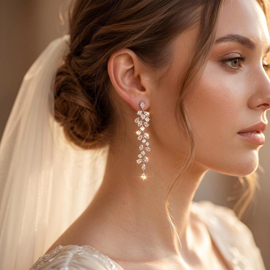 Braut Ohrringe Kristall Silber Blumen Marquise Hochzeitsschmuck