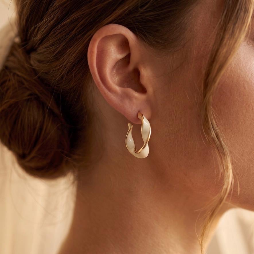 Braut Creolen Weiß Gold Statement Hochzeit Ohrringe
