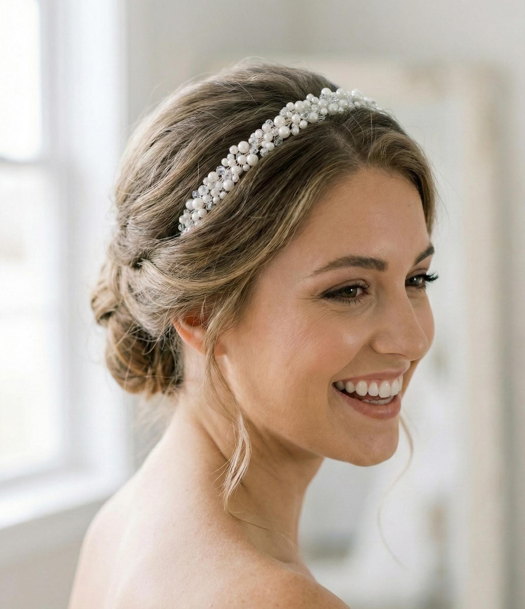 Braut Haarreif Perlen Kristall Draht Diadem Haarschmuck