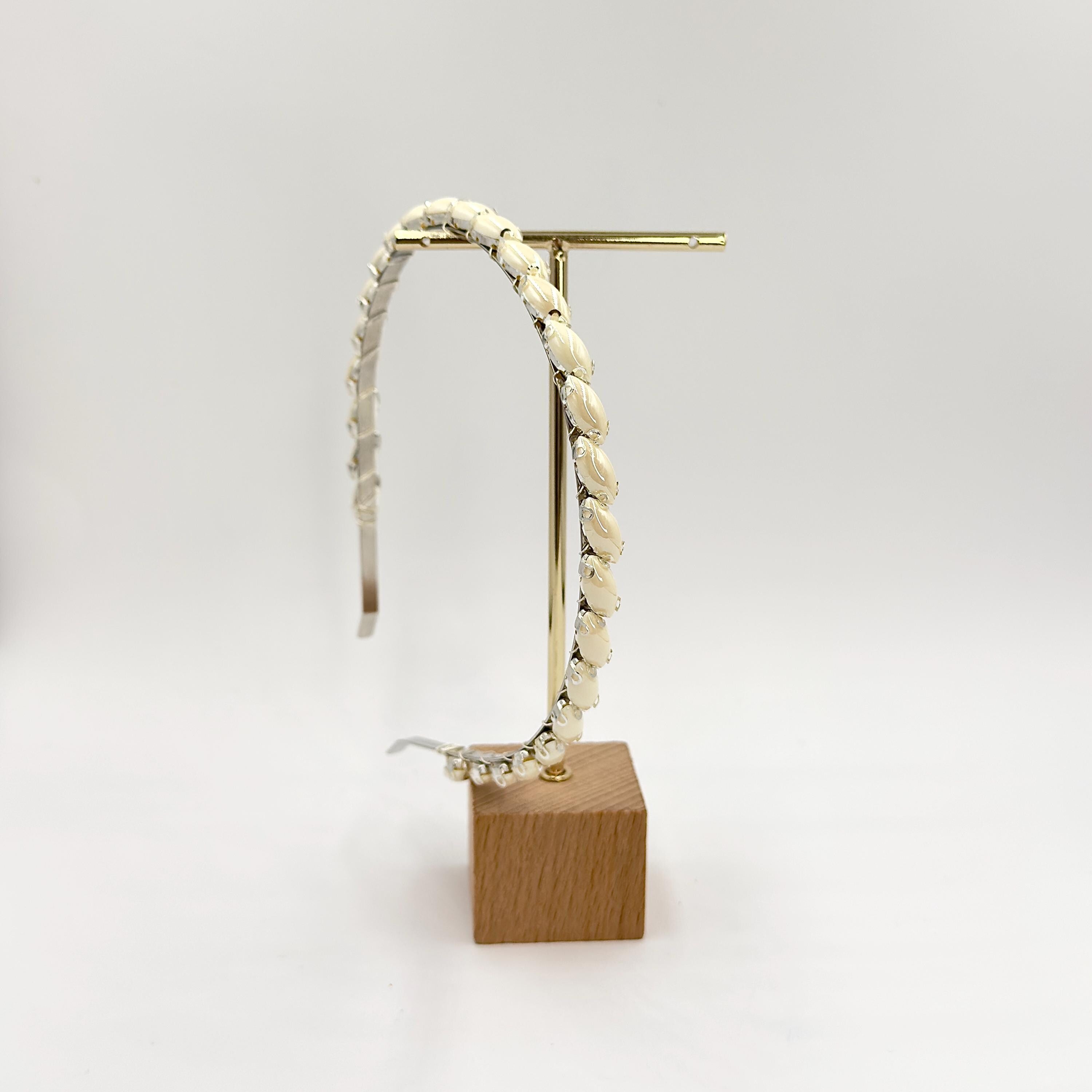 Brauthaarreif mit elfenbeinfarbenen Marquise-Elementen | Silberfarbener minimalistischer Haarschmuck für Hochzeit