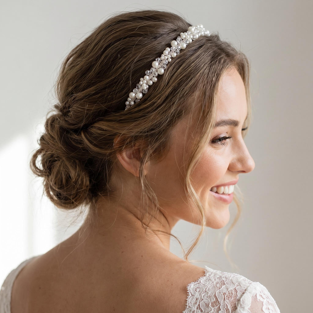 Braut-Haarreif mit Perlen und Kristallen | Feines Hochzeits Diadem