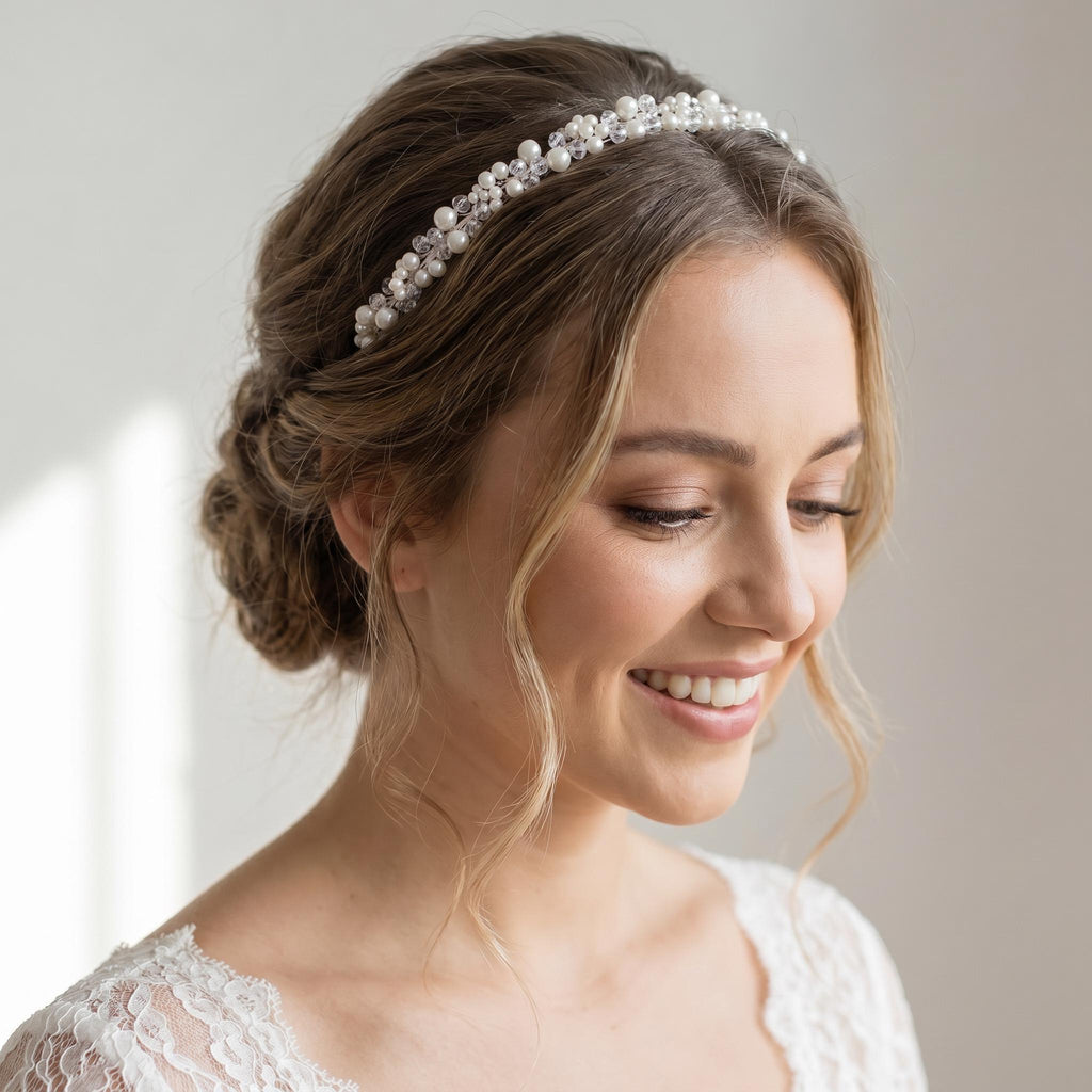 Braut-Haarreif mit Perlen und Kristallen | Feines Hochzeits Diadem