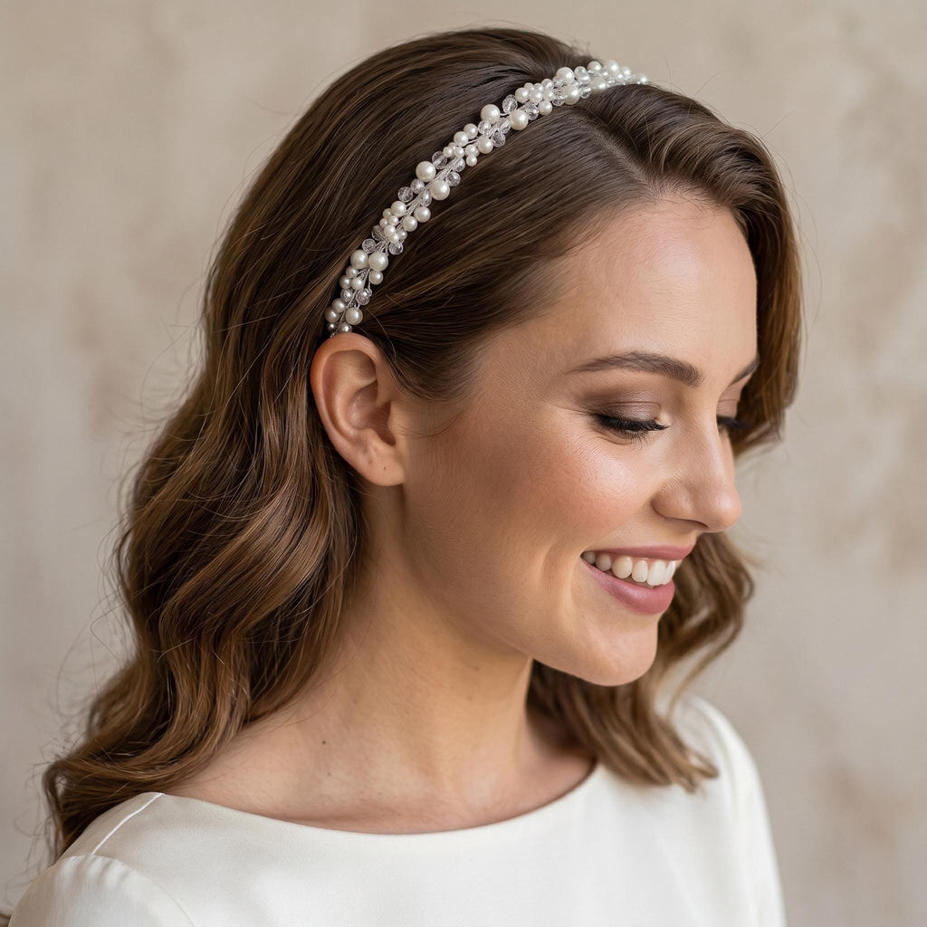Braut-Haarreif mit Perlen und Kristallen | Feines Hochzeits Diadem