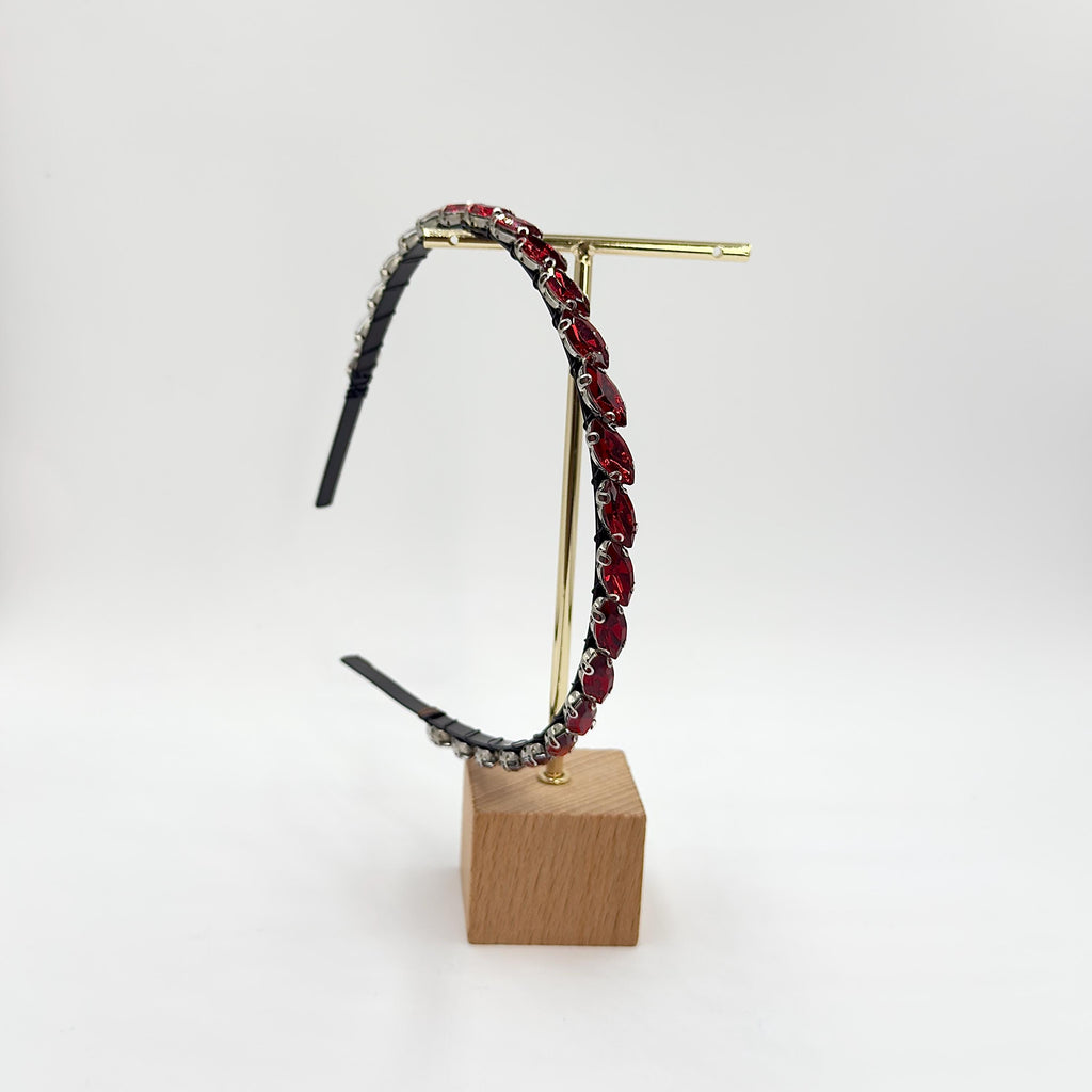 Roter Kristall-Haarreif | Schmaler Braut-Haarschmuck in Schwarz