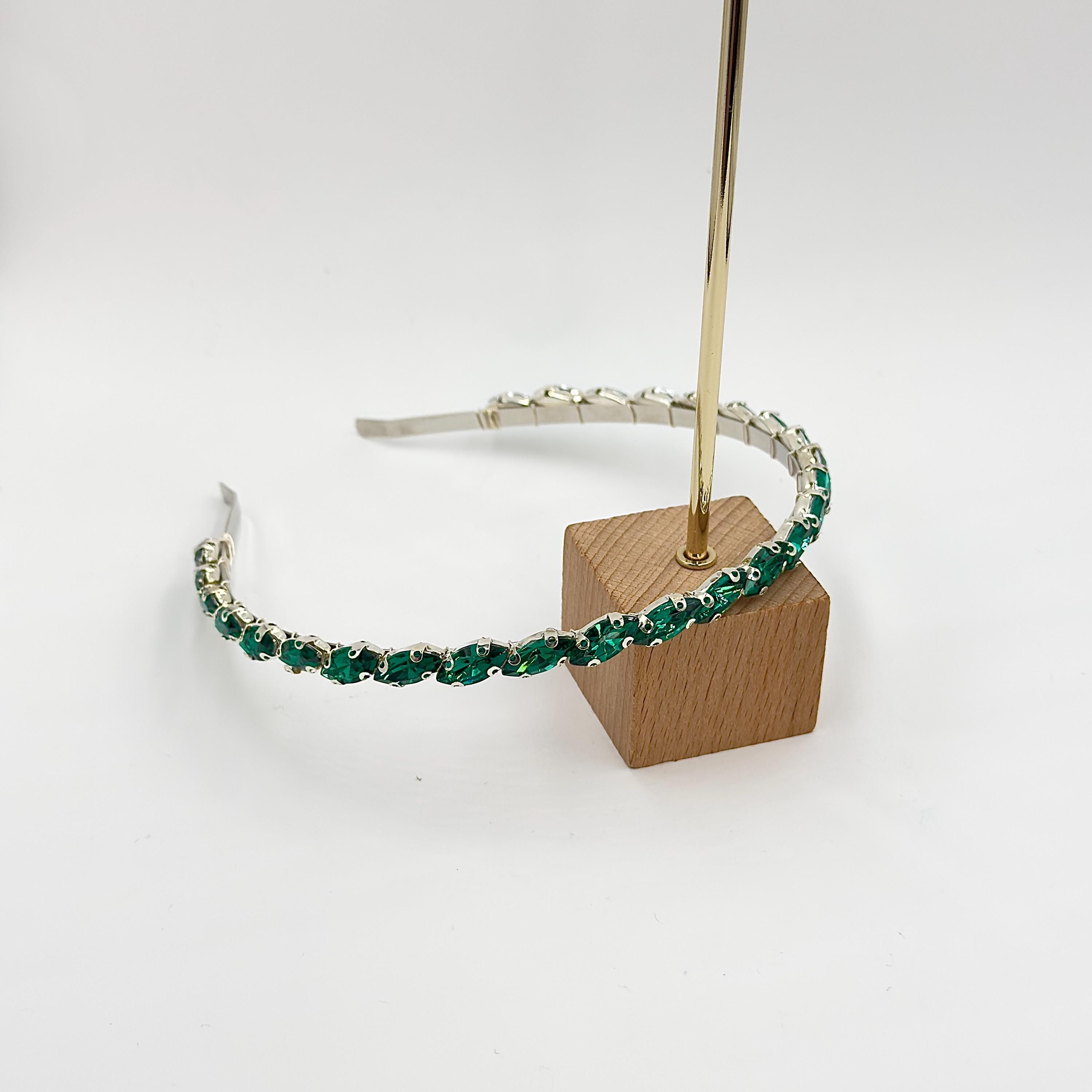 Smaragdgrüner Kristall-Haarreif | Schmaler Brautschmuck in Silber