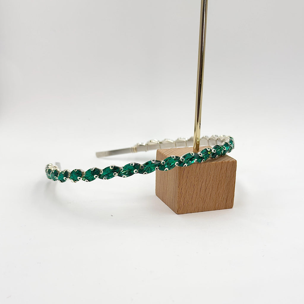 Smaragdgrüner Kristall-Haarreif | Schmaler Brautschmuck in Silber