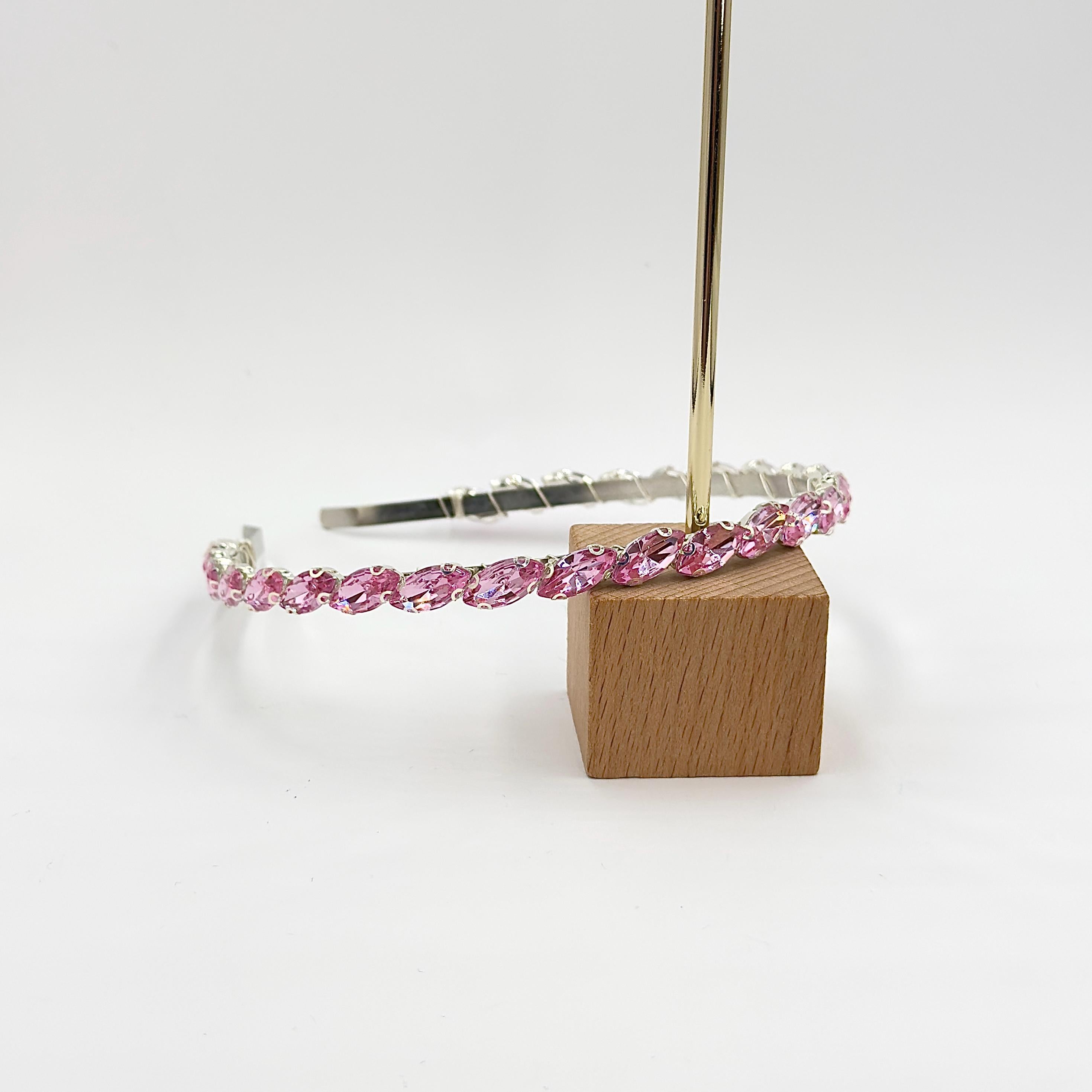 Rosafarbener Kristall-Haarreif | Schmaler Brautschmuck in Silber