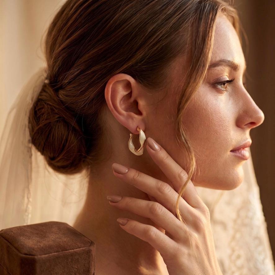 Braut Creolen Weiß Gold Statement Hochzeit Ohrringe