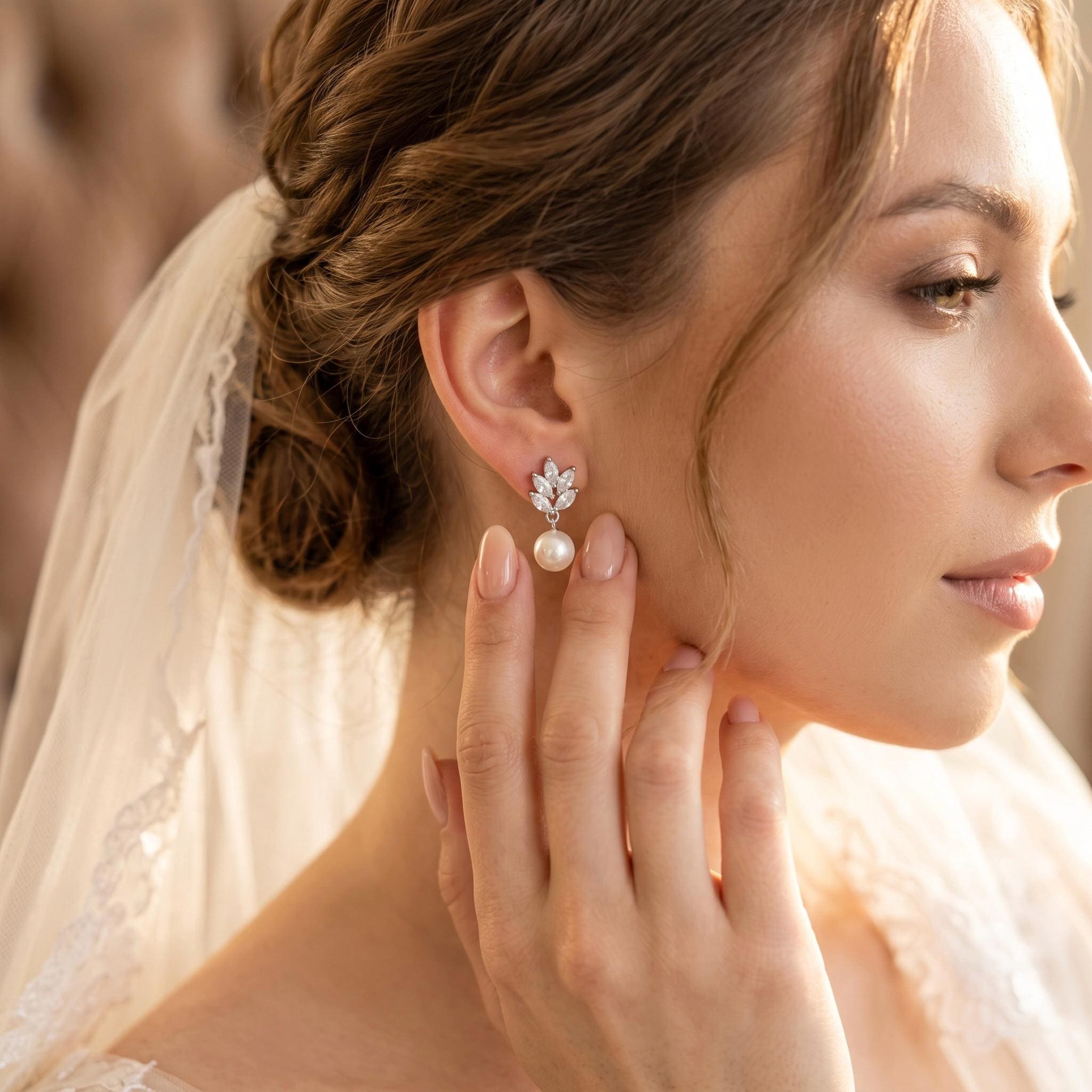 Braut Perlenohrringe mit Kristallen – Elegante Marquise Ohrringe für Hochzeit