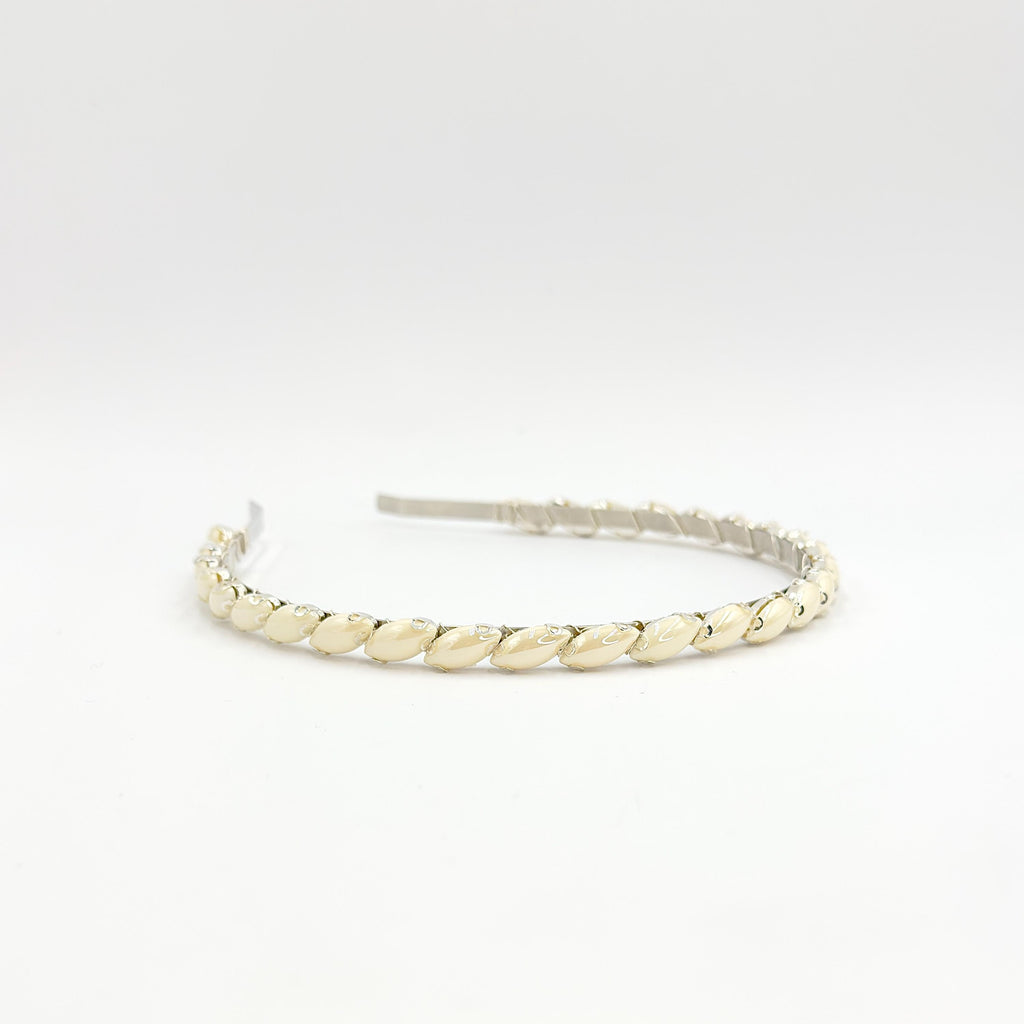 Brauthaarreif mit elfenbeinfarbenen Marquise-Elementen | Silberfarbener minimalistischer Haarschmuck für Hochzeit