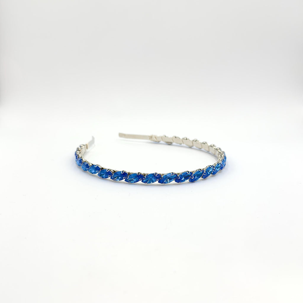 Brauthaarreif mit dunkelblauen Kristallen | Silberfarbener minimalistischer Haarschmuck für Hochzeit & Something Blue