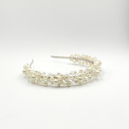 Breiter Braut-Haarreif mit Perlen und Kristallen | Handgemachter Hochzeitshaarschmuck