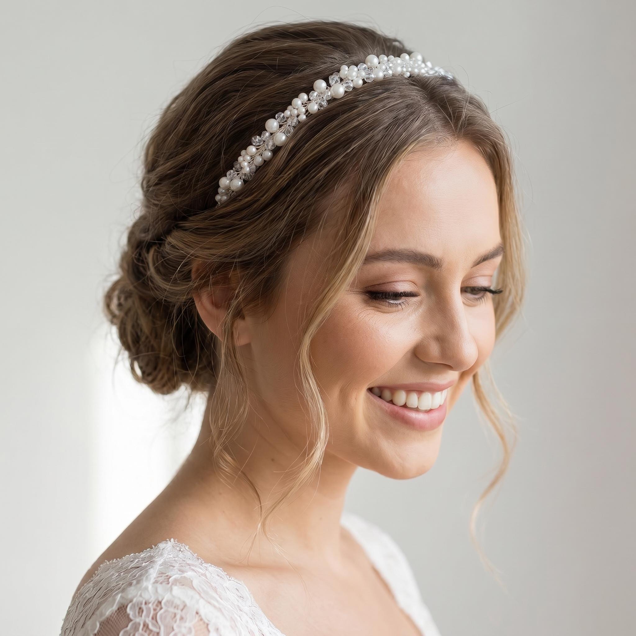 Braut-Haarreif mit Perlen und Kristallen | Feines Hochzeits Diadem