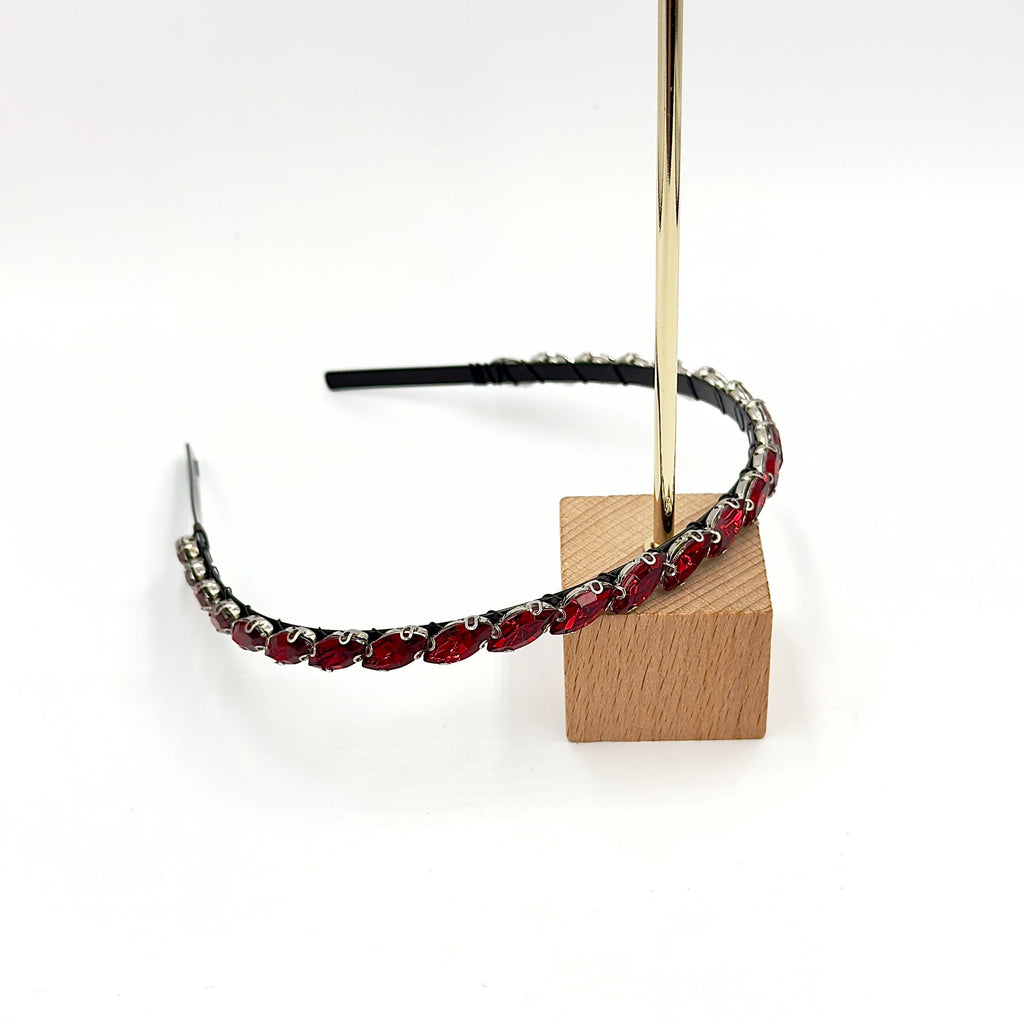 Roter Kristall-Haarreif | Schmaler Braut-Haarschmuck in Schwarz