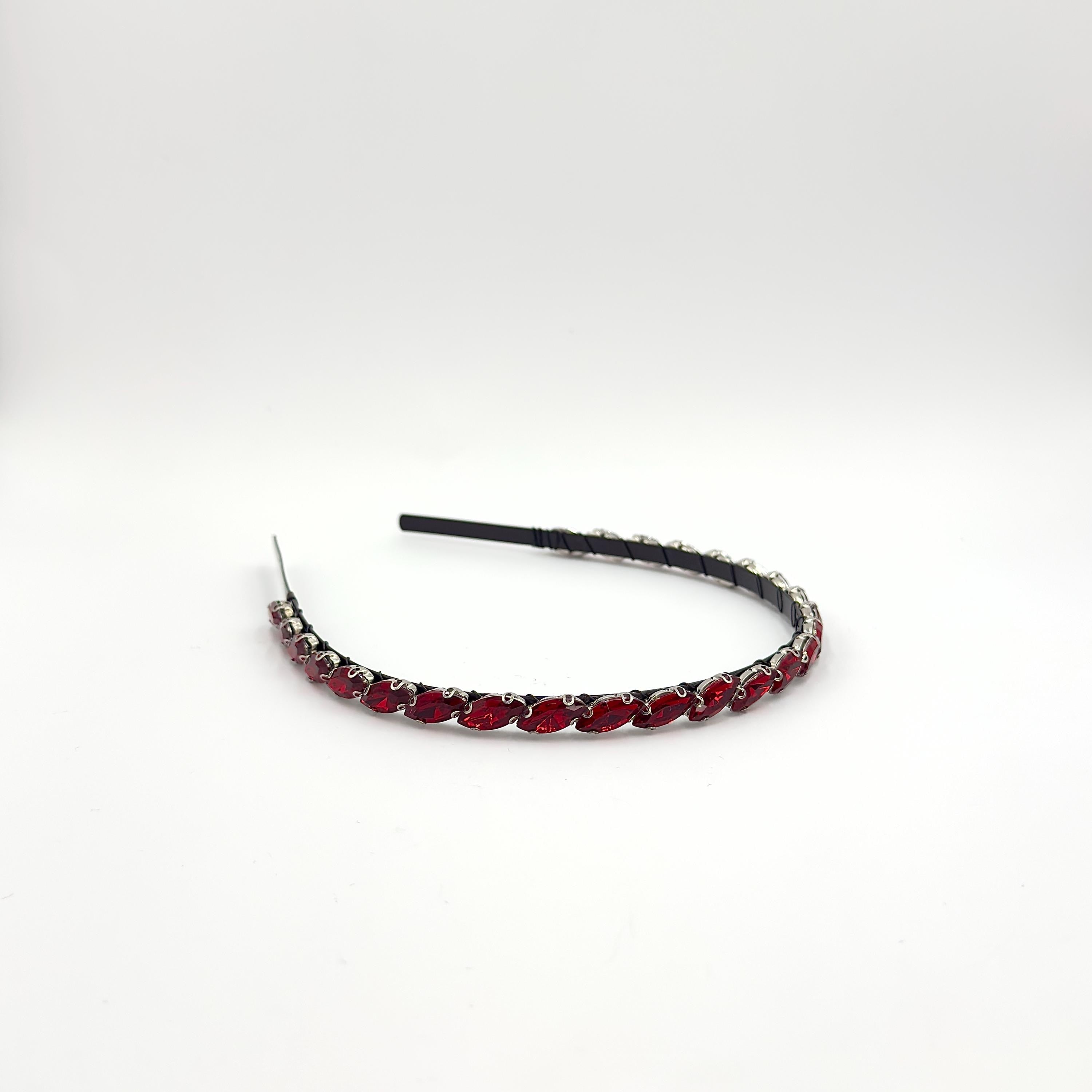 Roter Kristall-Haarreif | Schmaler Braut-Haarschmuck in Schwarz