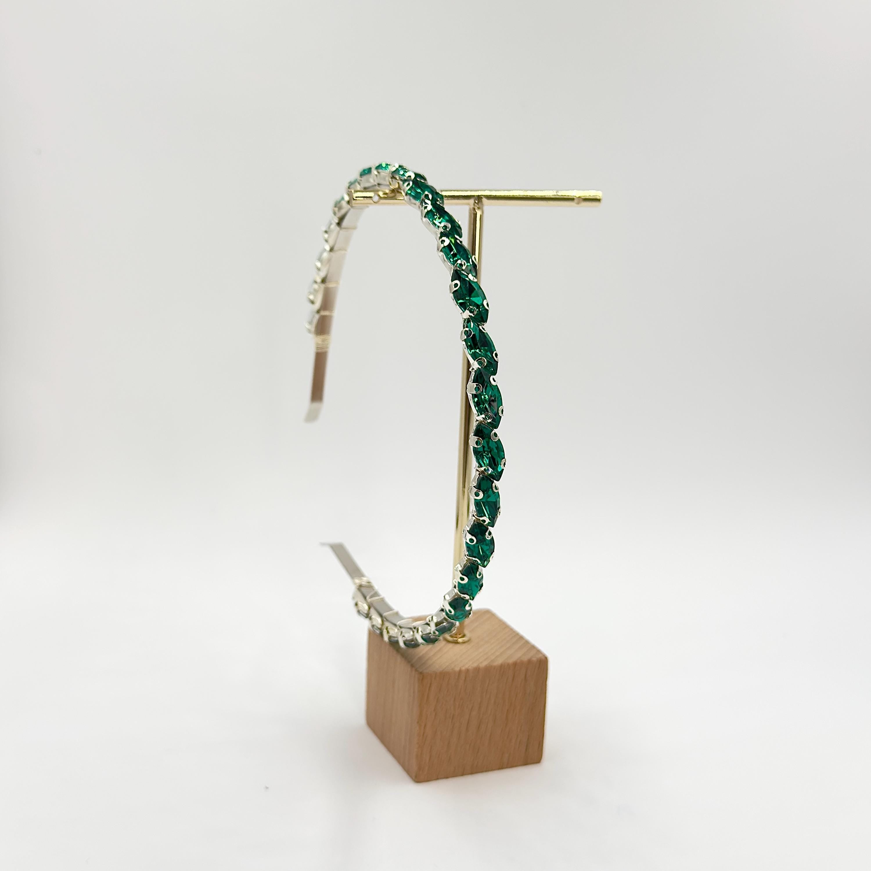 Smaragdgrüner Kristall-Haarreif | Schmaler Brautschmuck in Silber