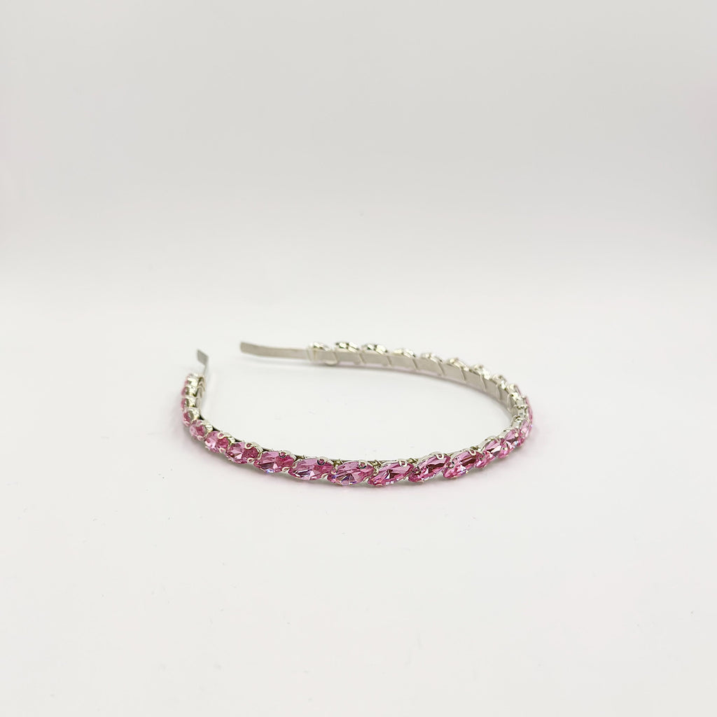 Rosafarbener Kristall-Haarreif | Schmaler Brautschmuck in Silber