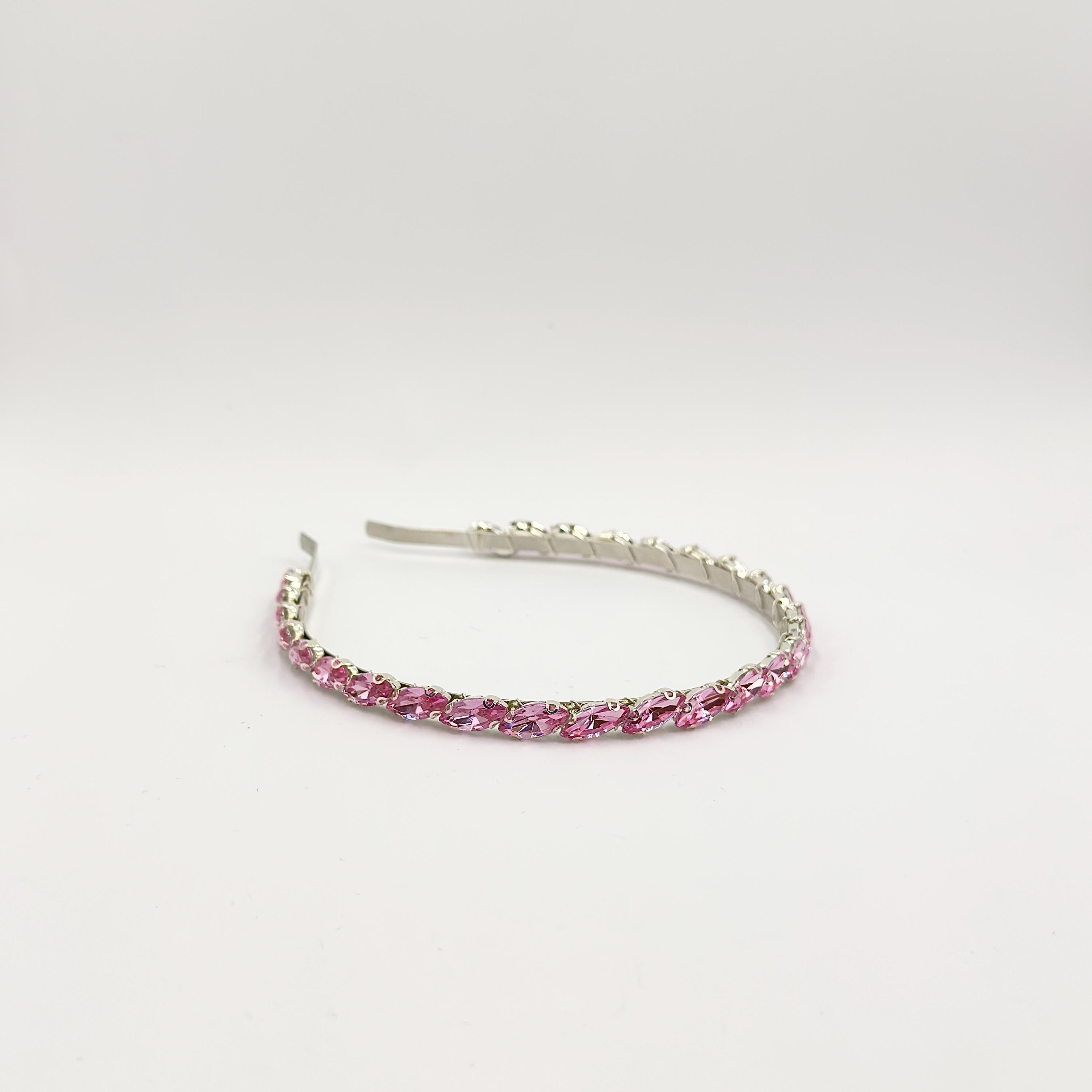 Rosafarbener Kristall-Haarreif | Schmaler Brautschmuck in Silber